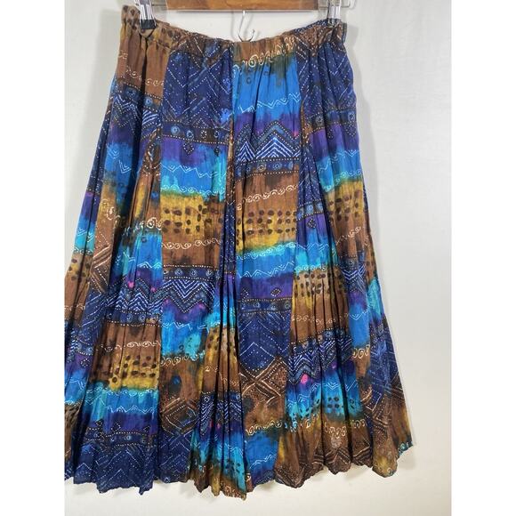 Chicos Maxi Skirt Size 2 Large Blue Brown Broomstick Gypsy Peasant Boho Y2K - Picture 3 of 13